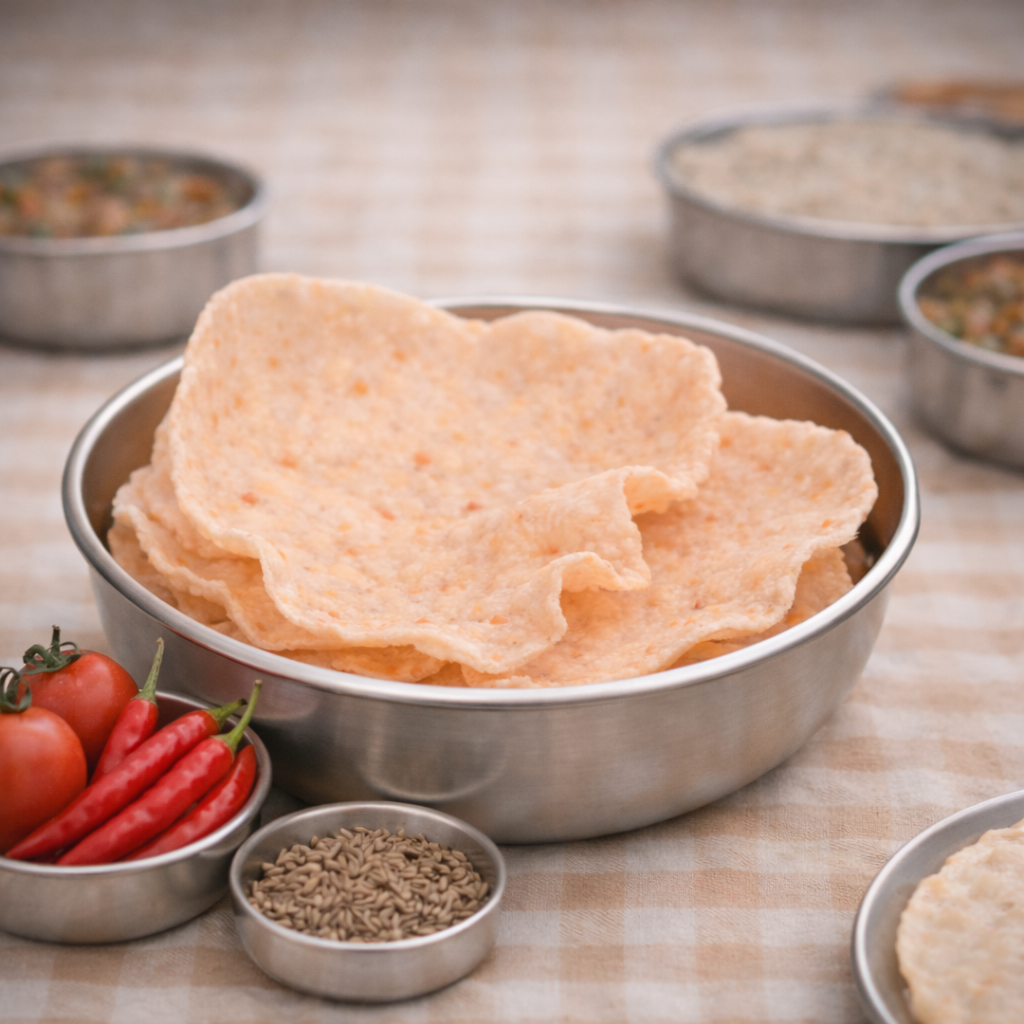 Tomato Happala / Rice Papad Tomato